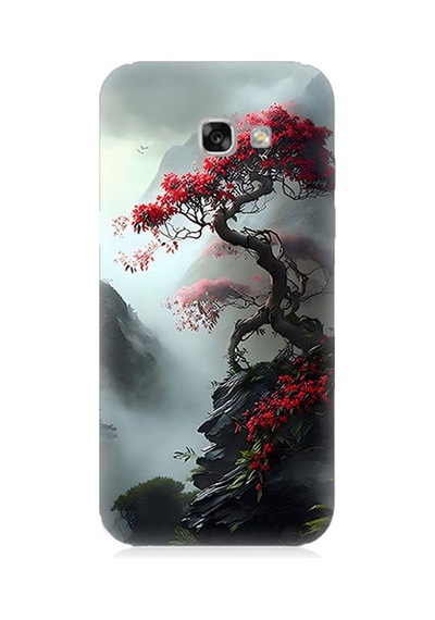 Samsung Galaxy A7 2017 Uyumlu Kırmızı Ağaç Desenli Silikon Kılıf