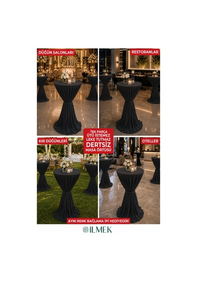Dertsiz Bağlamalı Bistro Masa Örtüsü - Düğün Davet Organizasyon Otel Restoran Kokteyl Masa Örtüsü Siyah Siyah Dertsiz Bağlamalı Bistro Masa Örtüsü - Düğün Davet Organizasyon Otel Restoran Kokteyl Masa Örtüsü Siyah Siyah