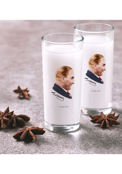 Kişiye Özel Renkli Baskılı Atatürk Temalı İkili Rakı Bardağı Seti-11