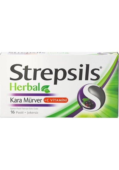 Strepsils Herbal Kara Mürver ve C vitamini 16 Pastil | Şekersiz