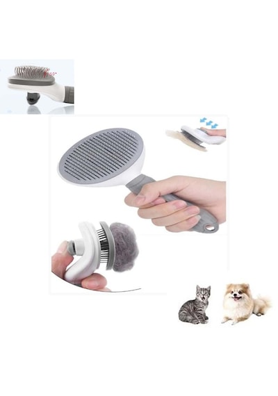 Gri Otomatik Kolay Temizlenen Evcil Hayvan Fırçası Kedi Tarağı Köpek Tarağı Ebat: 19 Cm X 10 Cm