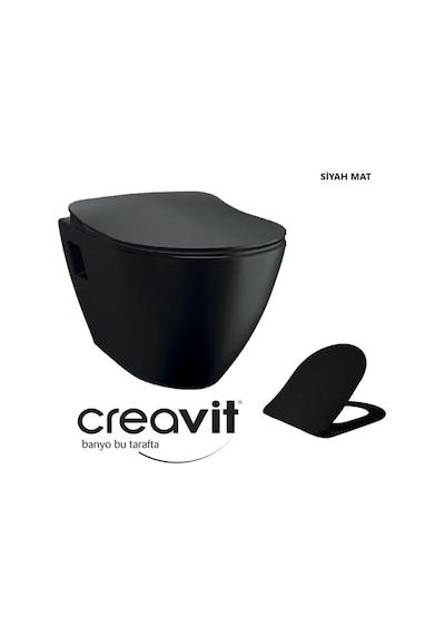 Creavit Tp325 Siyah Mat Asma Klozet + Duck Yavaş Kapanır Kapak Si