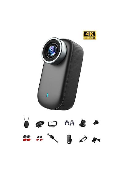 Mini 4k Ultra Hd Wi-fi Aksiyon Kamerası Ip65 Su Dayanıklı Geniş Açı - Yedek Başlıklar Siyah