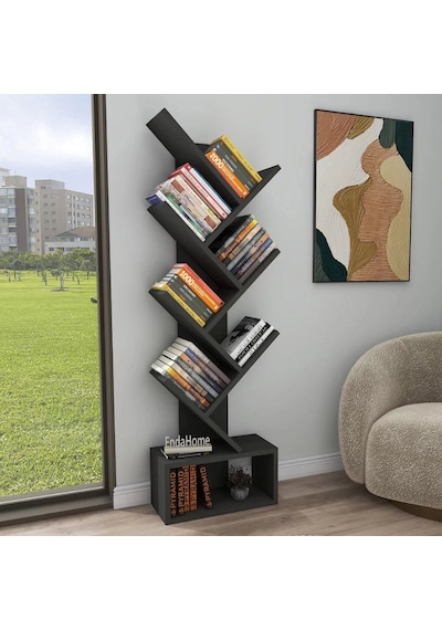 Reyo Home Enda Erine 8 Raflı Zikzak Kitaplık Antrasit