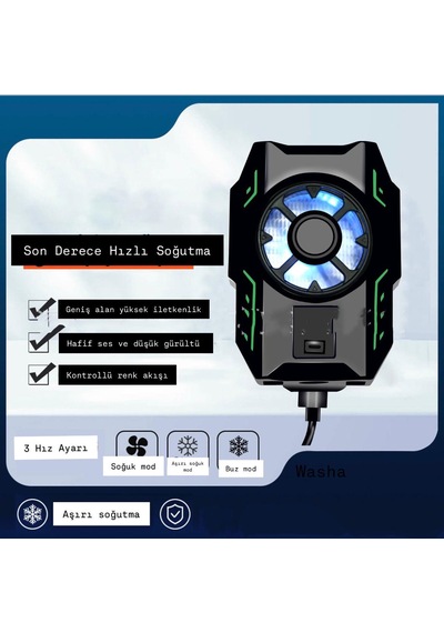 3 Kademeli Telefon Soğutucu Cep Telefonu Soğutma Fanı Gamer Oyuncu Radyatör Soğutucu Siyah
