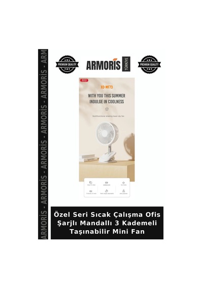 Özel Seri Sıcak Çalışma Ofis Şarjlı Mandallı 3 Kademeli Taşınabilir Mini Fan