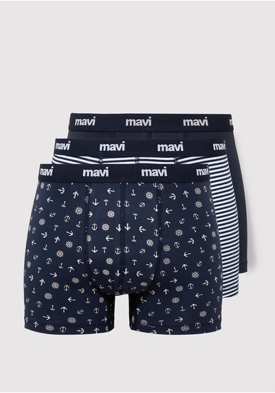 Mavi - 3Lü Baskılı Lacivert Boxer Seti 0911505-70490