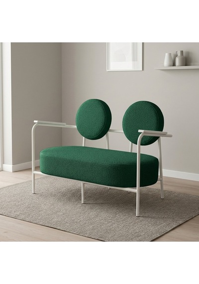 Venüs İkili Koltuk Soft Kumaş Ofis Bekleme Koltuğu Beyaz Metal İskeletli - Yeşil