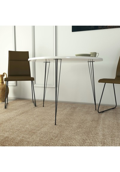 Pasific Home Sandalf Metal Ayaklı Yuvarlak Mutfak Masası Parlak Beyaz