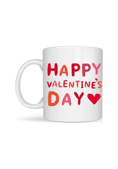 Happy Valentine S Day Kupa Model 4 Sevgililer Günü Hediyesi - Aşk Temalı Porselen Kupa - Sevgiliye Özel Tasar Düz Renkli