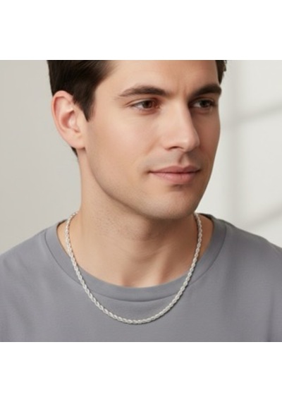 925 Ayar Gümüş Klasik Halat Zincir 3,7 Mm Minimalist Rope Chain Kolye, Unisex Gümüş Zincir Kolye Gümüş