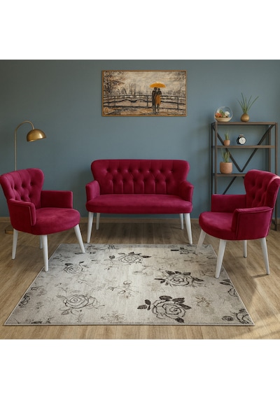 Azra Mobilya Bordo Babyface Kumaş Çay Seti Koltuk Takımı 2 Berjer + 1 İkili, Modern, Beyaz Ayak Bordo Azra Mobilya Bordo Babyface Kumaş Çay Seti Koltuk Takımı 2 Berjer + 1 İkili, Modern, Beyaz Ayak Bordo