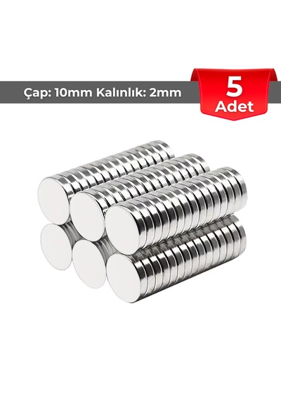 5 Adet Neodyum Mıknatıs Çap: 10mm Kalınlık: 2mm D10x2 Ndfeb Güçlü Mıknatıs Yuvarlak N009