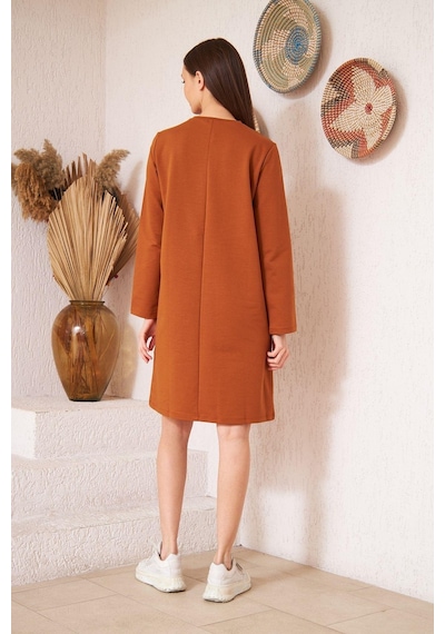Darlin Moda Taba Baskılı Düğme Detaylı Tunik DM60346 Çok Renkli