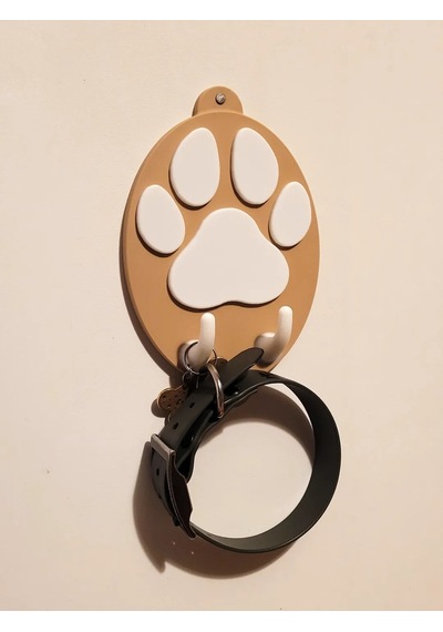 3d Baskı Pati Şeklinde Köpek Tasma Askısı Duvara Monte Tasma Ve Aksesuar Askılığı Bej Beyaz