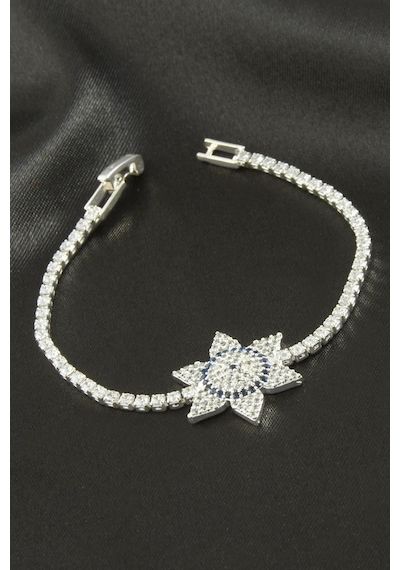 Yıldız - 75 - Zirkon Taşlı Çocuk Bileklik 16 Cm - Nazblsmm - Gümüş Rengi