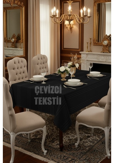 Çizgili Tek Masa Örtüsü Colber 160x220cm - Siyah Diğer
