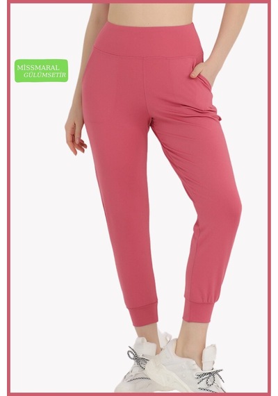 Kadın Curve Eşofman Alt Gül Kurusu Jogger Dalgıç Kumaş Yüksek Bel Çift Cepli Joggers 1061 GÜL KURUSU