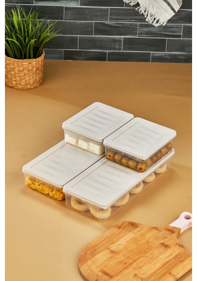 Multi Box 4 Parça 2 Farklı Boy Saklama Kabı Seti - Dondurucu & Mikrodalga Uyumlu Krem