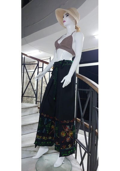 Eren Style Otantik Nakış İşlemeli Harem Şalvar Bulmaca Pantolon 103 Cm -8719 Siyah