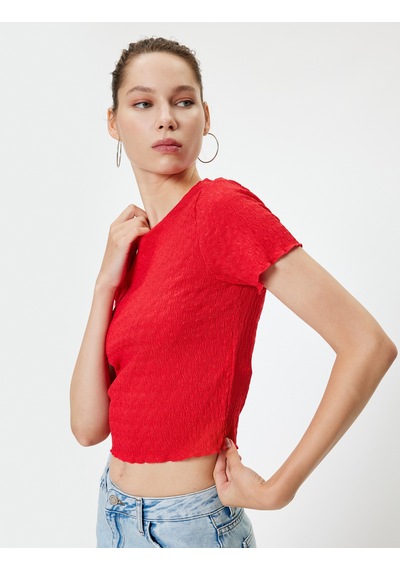 Koton Bürümcük Tişört Crop Kısa Kollu Bisiklet Yaka Slim Fit Kırmızı 4sal11110ık Kırmızı