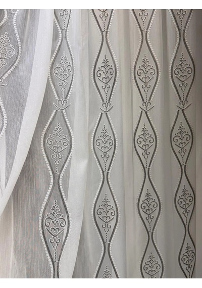 Nivemeshome Bade 7150 Bambu Gri 1/3 Pileli Tül Perde Apm Ekru - Gri