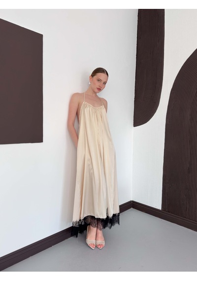 Verymoda Dantel Detaylı Saten Elbise D3022 Taş
