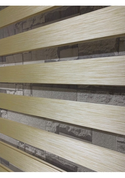 Krem Renk Bambu Zebra Perde (Etek Boncuklu)