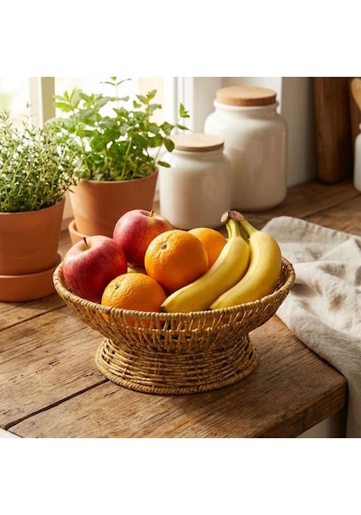 28 Cm Plastik Rattan Servis Çanağı Doğal Hasır Görünümlü Dekoratif Meyve, Ekmek Ve Sunum Kasesi 5