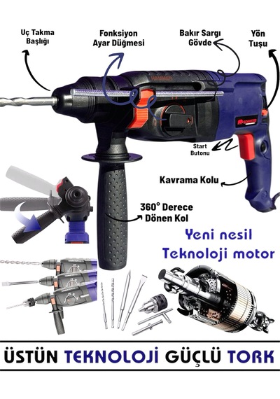Schmıtzer 3'lü Set Sch-2603m Pro 850 W Sds Plus Metal Şanzuman Profesyonel Darbeli Matkap Kırıcı Delici 26mm Hilti
