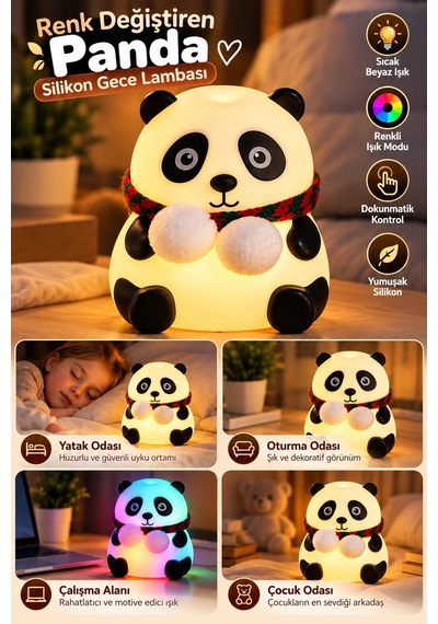 Yatak Odası Çocuk Odası İçin Renk Değiştiren Panda Silikon Gece Lambası Diğer