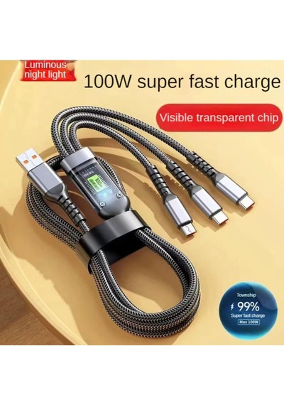 100w Çok Hızlı Kopmaz Spiral 3 Başlıklı Çok Hızlı Şarj Kablosu Telefon Tablet Uyumlu Carplay Diğer