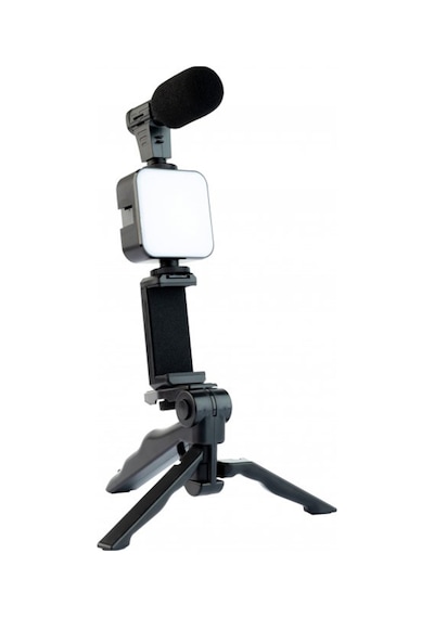 Profesyonel Vlogging Seti Video Kiti Tripod Mikrofon Led Işık Tel