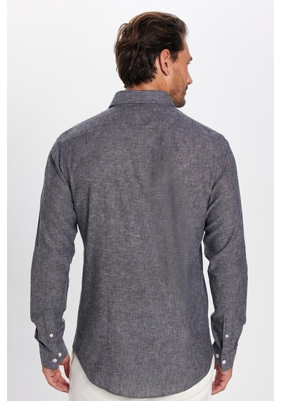 Tudors Erkek Slim Fit Dar Kesim Uzun Kollu Keten Premium Seri Düğmeli Yaka Spor Antrasit Gömlek-32817 Antrasit