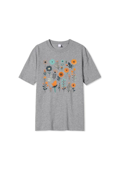 Medinenur Çiçek Baskılı Unisex Tshirt Gri