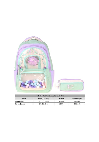 Calacilo Rainbow Kız Çocuk Rainbow Lila Yeşil Renkli Okul Sırt Çantası Ve Kalemlik Seti - Setcc-c4089c Çok Renkli