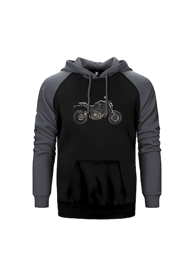Ducati Monster Motosiklet Canavarı 821 Gri Renk Reglan Kol Kapşonlu Sweatshirt Gri