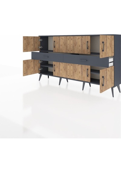 Arges Konsol 4 Raflı 2 Çekmeceli 8 Kapaklı 176x30x99 Antrasit-çam Antrasit-çam/antrasit