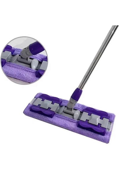 Nobera Mandallı Mop Seti + 1 Yedek Bez - Yüzey Temizleme Havlusu Uyumlu 80-125 Cm Ayarlanabilir Sap