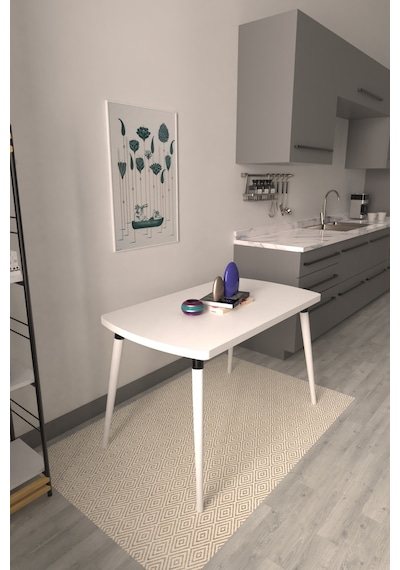 Vilinze Argos Sabit Mdf Beyaz Mutfak Masası - 70x120 Cm