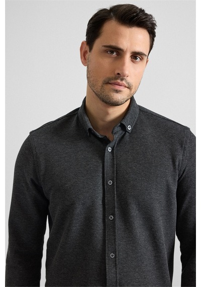 Süvari Antrasit Slim Düğmeli Yaka Manşetli Casual Gömlek Gm2025500500-s08 Antrasit