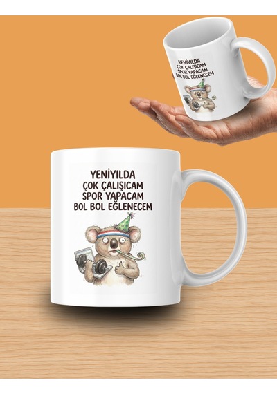 "yeniyılda Çok Çalışıcam Spor Yapacam Bol Bol Eğlenecem" Yazılı Koala Tasarımlı Kupa