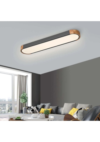 Oval Antrasit Kumandalı Dimli 3 Işık Renkli 95x14cm Ahşaplı Led T Antrasit
