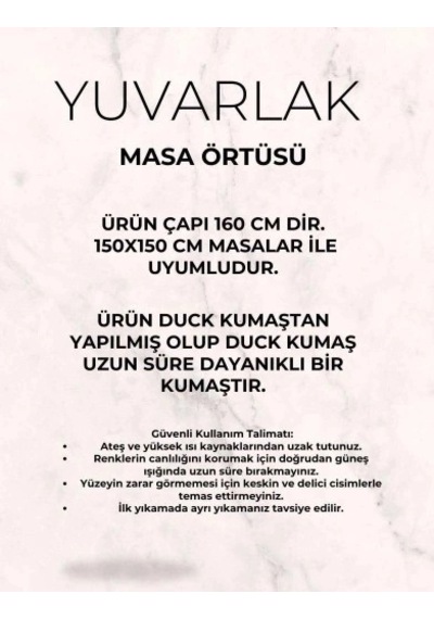 Leke Ve Sıvı İtici Duck Kumaş Yuvarlak Masa Örtüsü 150 150 Cm Beyaz