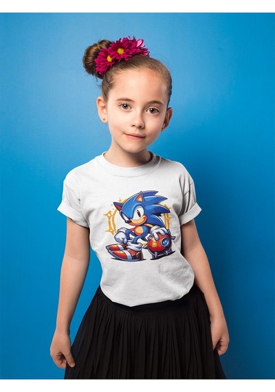 Sevbano Unisex Tasarım Sonic Baskılı Oyun Çocuk Tişört 1-12 Yaş Beyaz