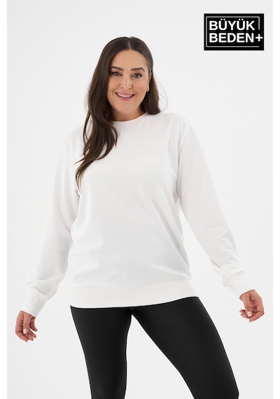 Süperlife Kadın Büyük Beden Bisiklet Yaka İnce Sweatshirt Spr24bswk56 Ekru