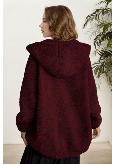 Aclassics Peluş Kuzu Kıvırcık Torba Cepli Kolej Mont Siyah Ks2526 Bordo