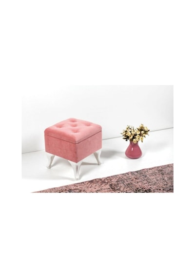 Lüks Sandıklı Tabure Puf Pembe