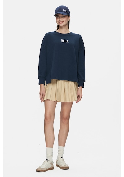Ucla Olvera Lacivert Bisiklet Yaka Nakışlı Loose Fit Kadın Sweatshirt Lacivert