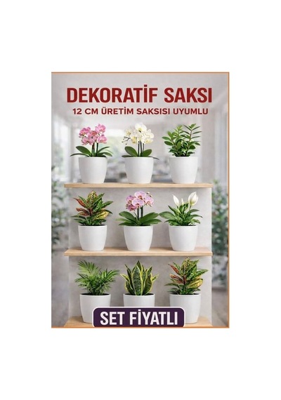 Hüskon Ticaret Dekoratif Saksı Seti 9 Adet - 12 Cm Üretim Saksısına Uyumlu, Beyaz Saksı - Modern Çiçek Saksısı